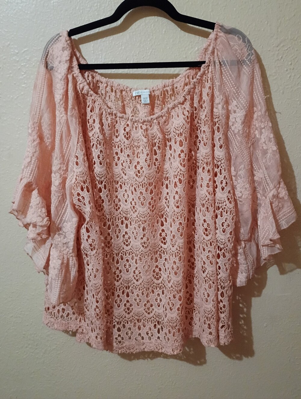 Cato Size 26/28 Crochet Off-Shoulder Peasant Top - Blush Pink